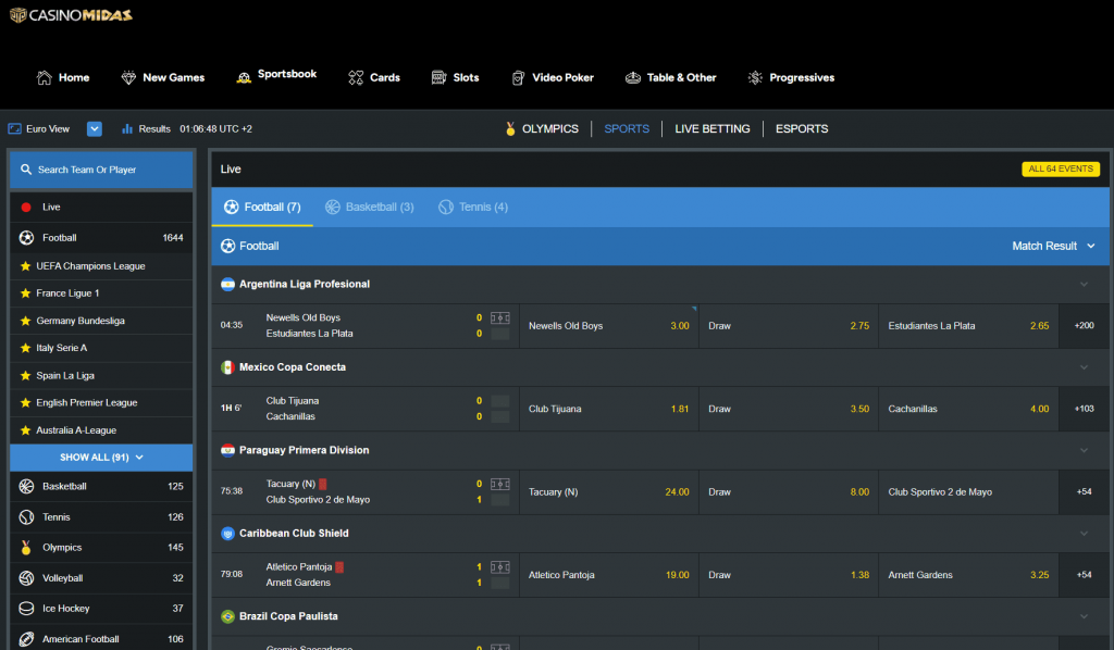 sports betting at Midas casino
